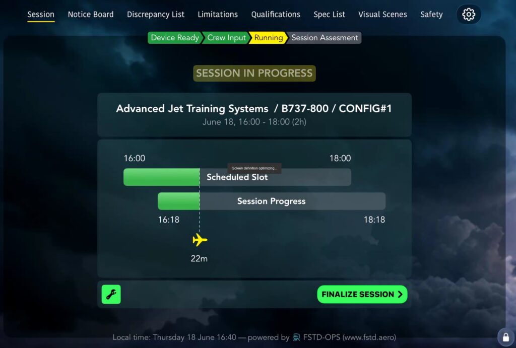 FSTD Kiosk on a tablet used by crews to log simulator sessions