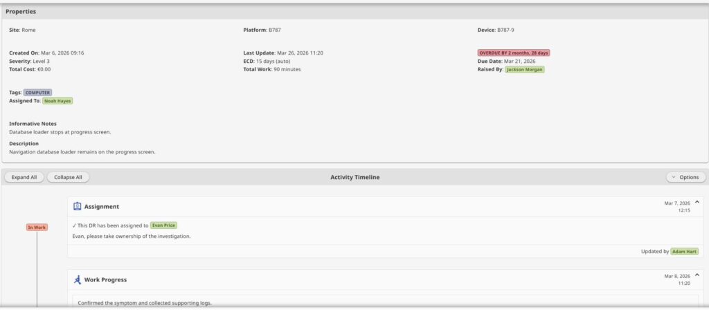 Discrepancy and limitation tracking screen in FSTD-OPS