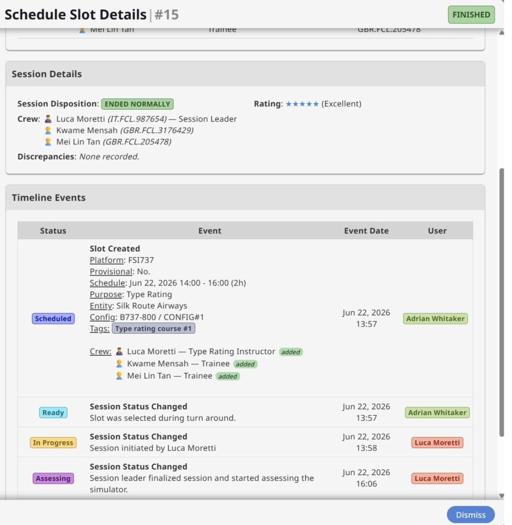 FSTD session log screen in FSTD-OPS